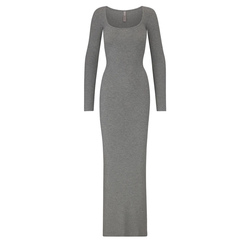 Skims Soft Lounge Long Sleeve Dress in Heather Grey.